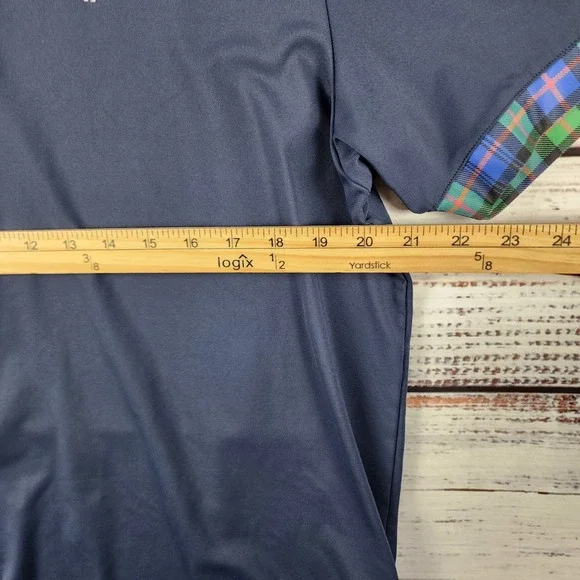 William Murray Golf Polo Mens Large Navy Stretch Plaid Trim Performance Shirt - Picture 6 of 8